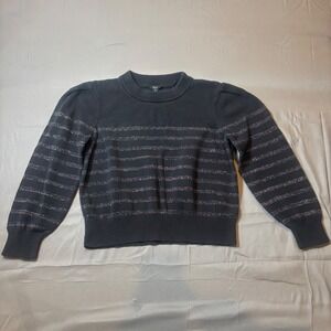 Rails Allegra Black Metallic Striped Puff Sleeve Cashmere Blend Sweater Large